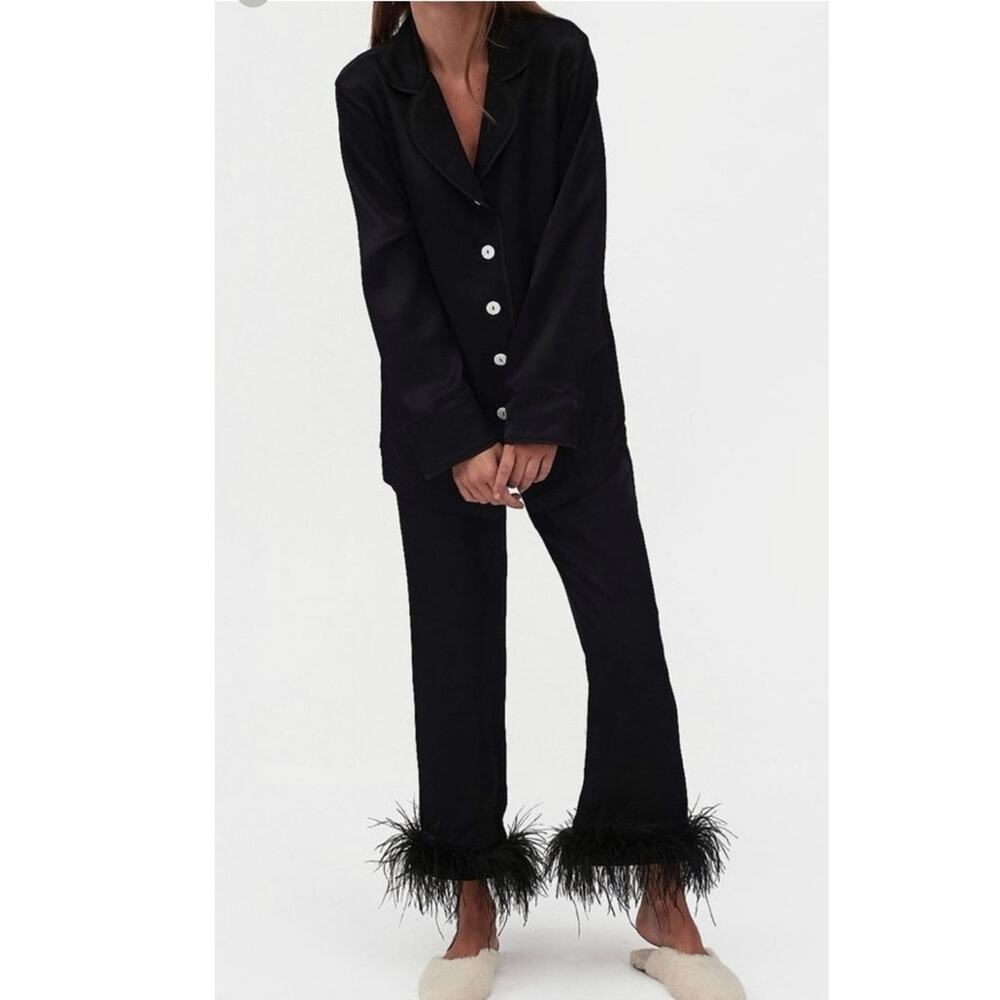 Sleeper Black Party Pajamas Set Pants Ostrich Feathers sz S Small